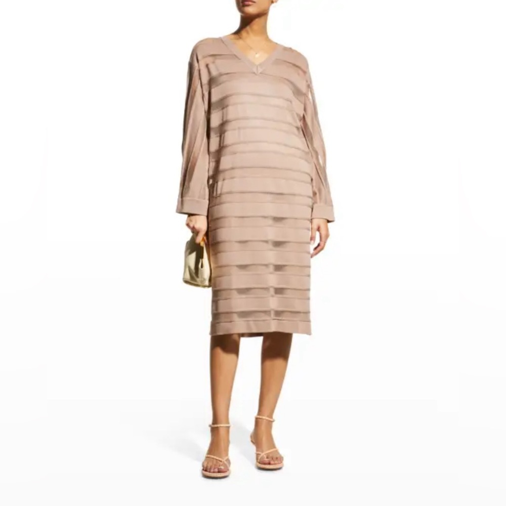 Misook, clear stripe overlay dress